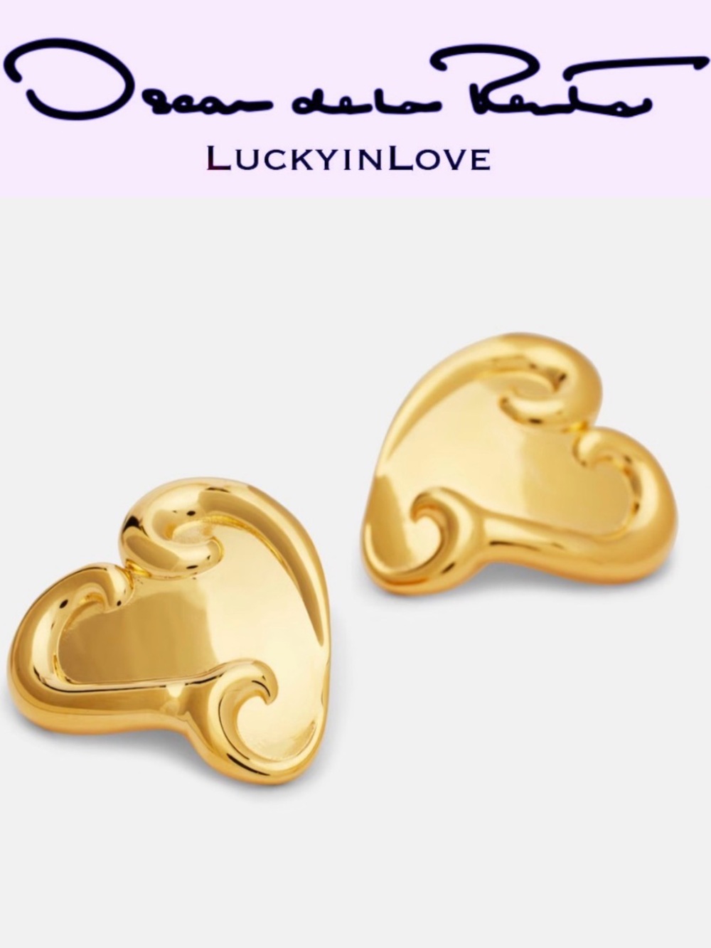 Oscar de la Renta • Scrolling Blank Space Heart Gold Earrings
